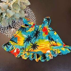 Hawaii Station Aloha Tropical Sunset Teal Orange Baby Girl Tunic Blouse Sz 12 M